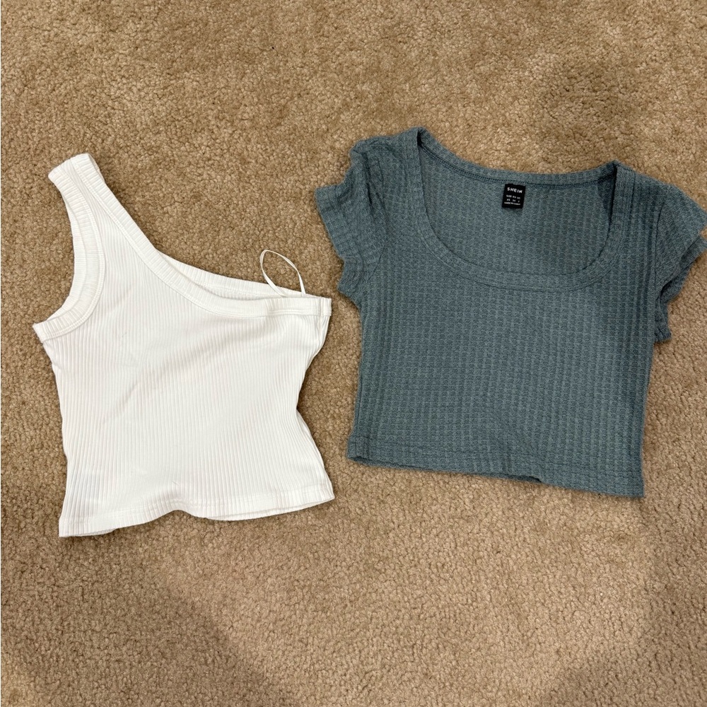 SHEIN White Asymmetrical Ribbed Sleeveless Tank Top